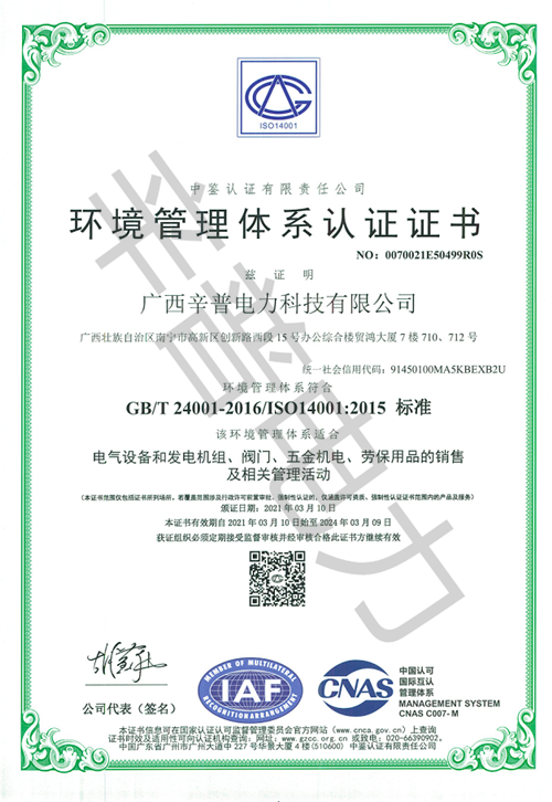 2021年环境管理体系认证书